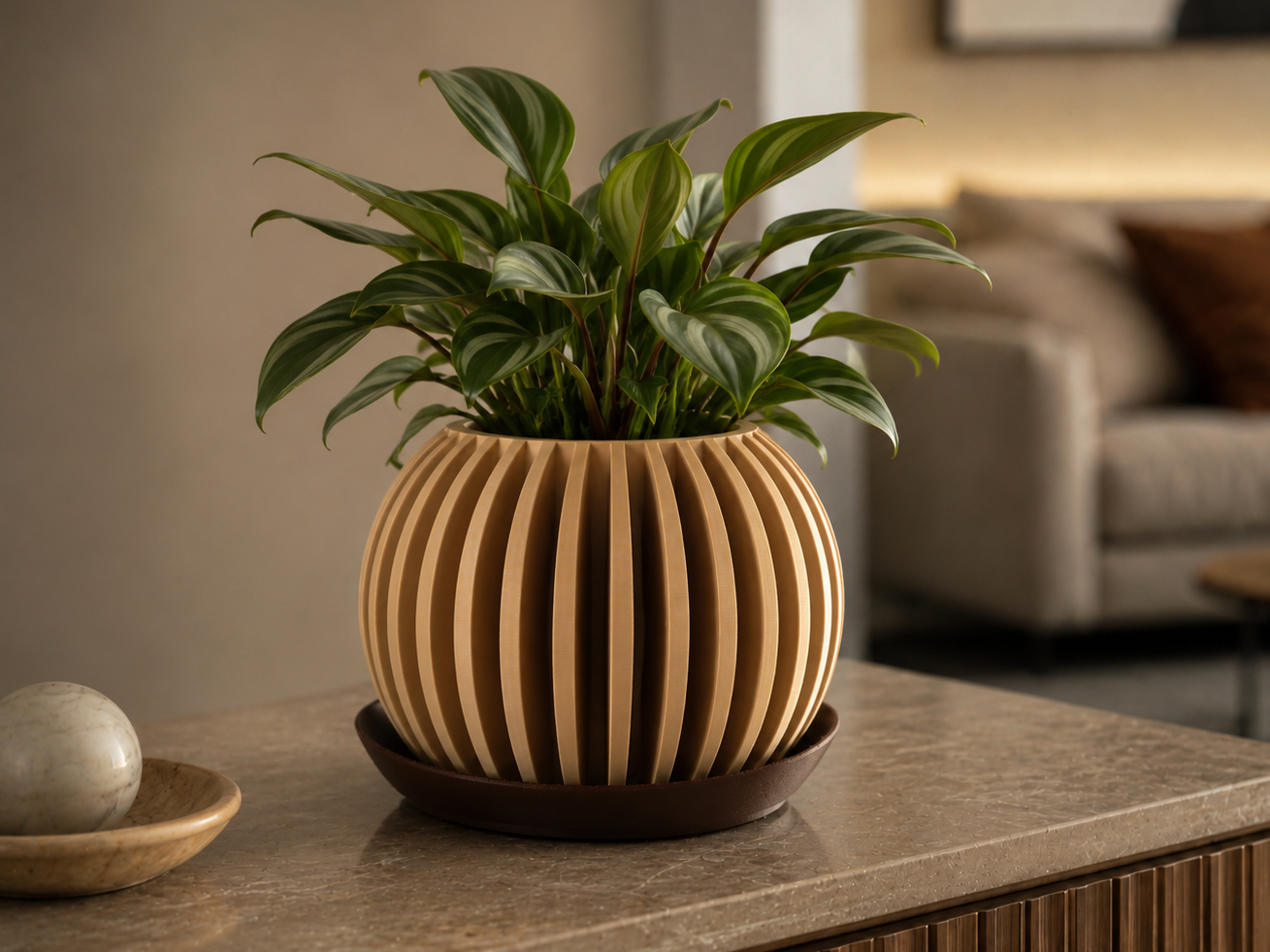 Lumen Planter - Ribbed Sphere Plant Pot | Japandi