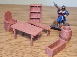 Medieval furniture scatter terrain 28mm scale