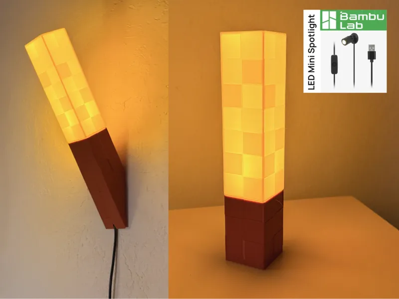 Minecraft styled burning torch for wall & desk