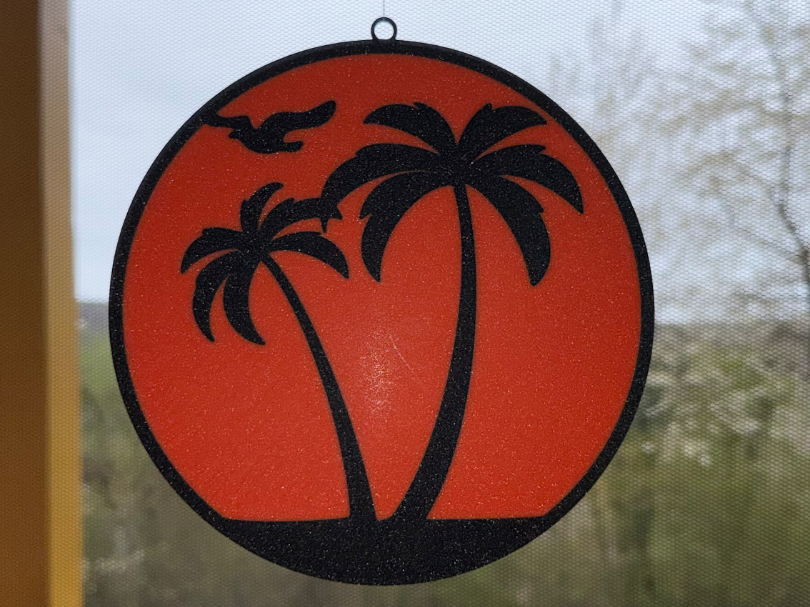 summer window decoration palm tree sunset