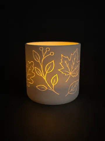 Modelo para impresión 3D: Teelicht mit Herbstdekor — vista de referencia 2