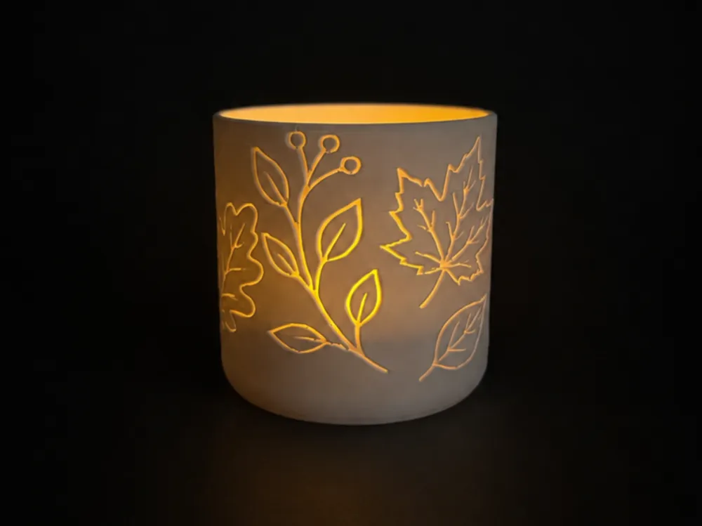 Modelo para impresión 3D: Teelicht mit Herbstdekor. Referencia del modelo original.