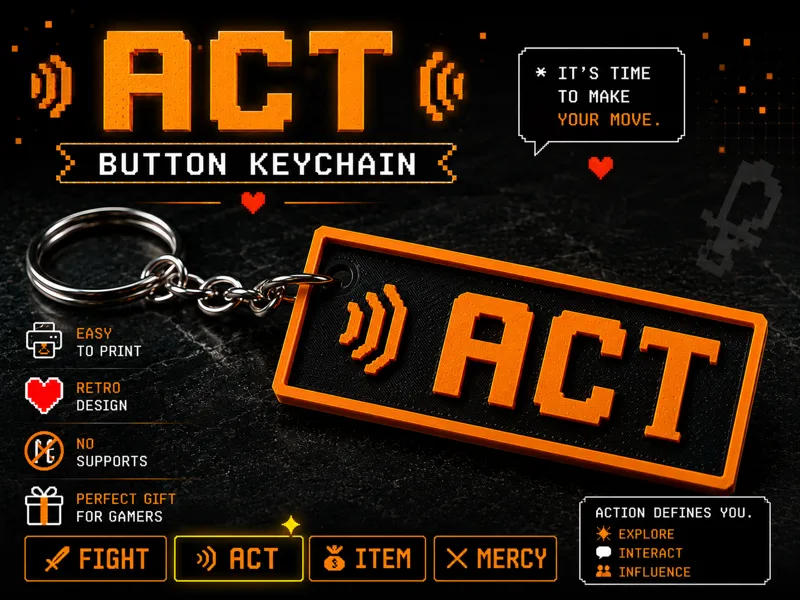 ACT Button Keychain (Undertale retro-inspired)
