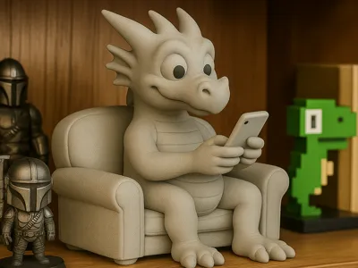 Cozy Dragon on Couch Figurine Cute Shelf Buddy