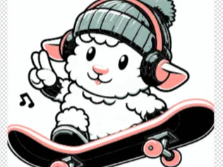 sheep riding a skateboard 