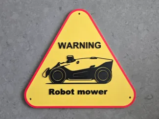 Warning sign Robot mower - adjustable text