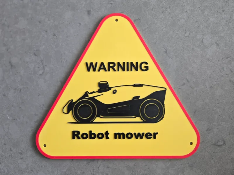 Warning sign Robot mower - adjustable text