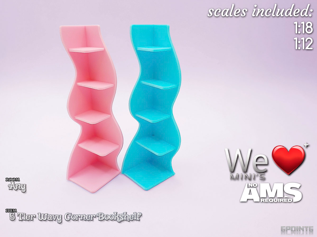 WLM - Modern 5 Tier Wavy Corner Bookshelf 3D model