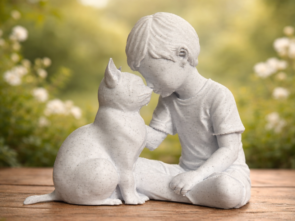 Gentle Bond – Boy and Cat Figurine