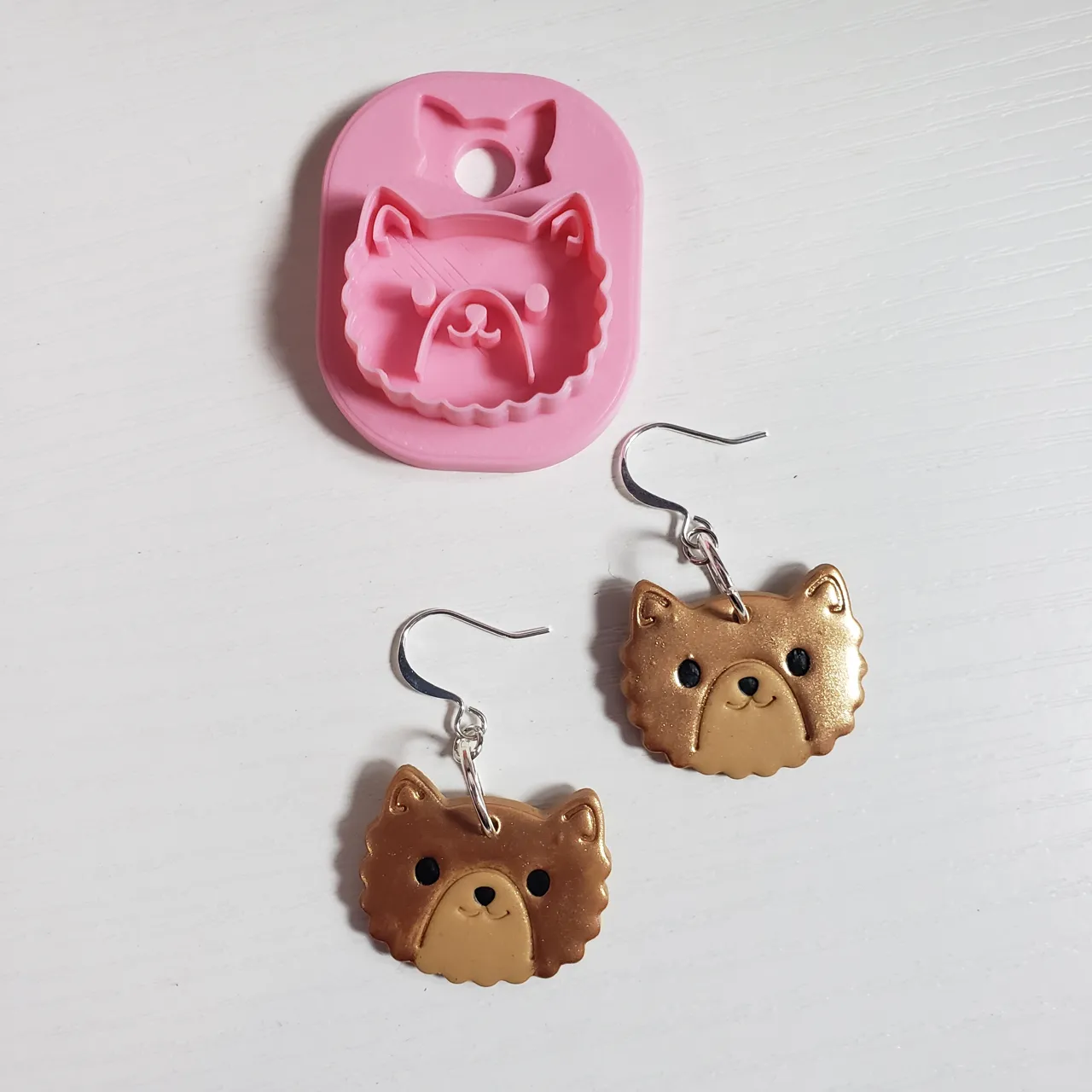 Fluffy Puppy Dog Face Polymer Clay Earring Cutter view 3