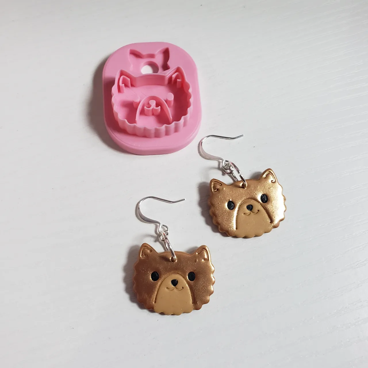 Fluffy Puppy Dog Face Polymer Clay Earring Cutter view 2