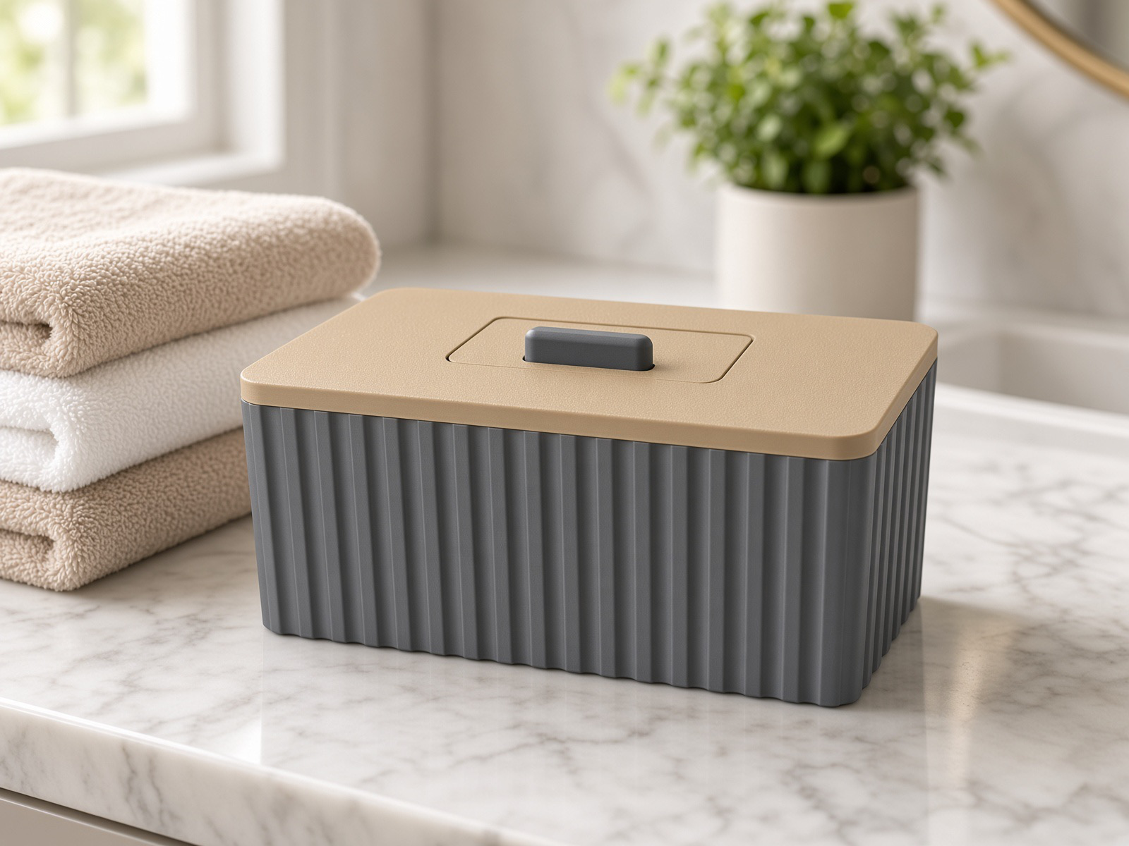 Feuchttücherbox kompakt – geriffelt mit Klappe - 1