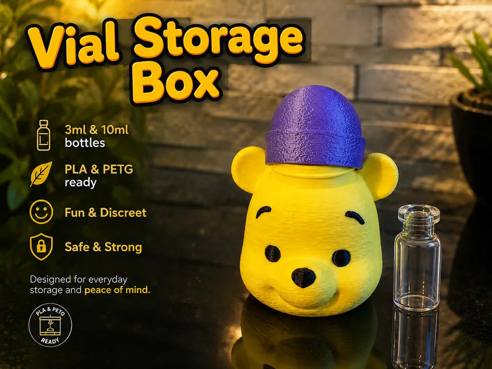 Organizador: Winnie the Pooh Vial Storage Box Peptide 3ml 10ml. Referencia del modelo original.