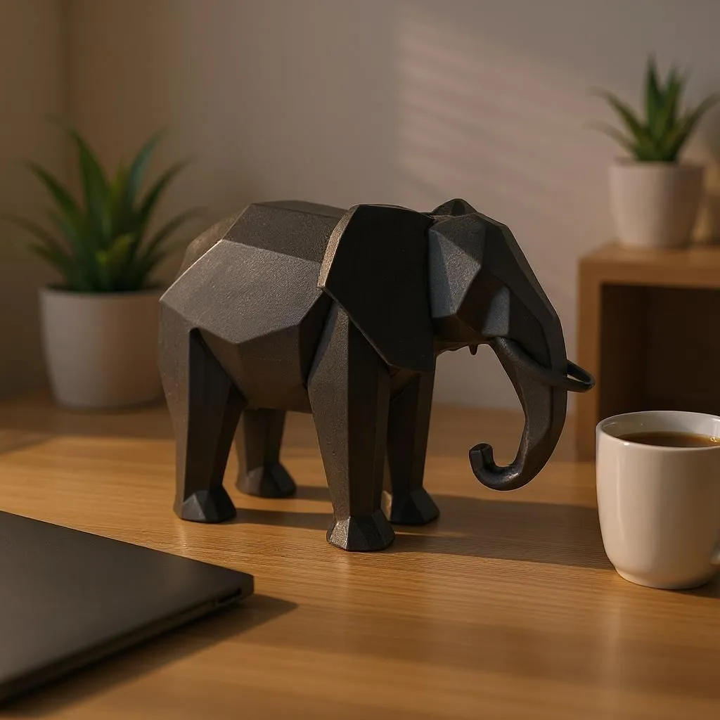 Modern Minimalist Low Poly Elephant Statue view 2