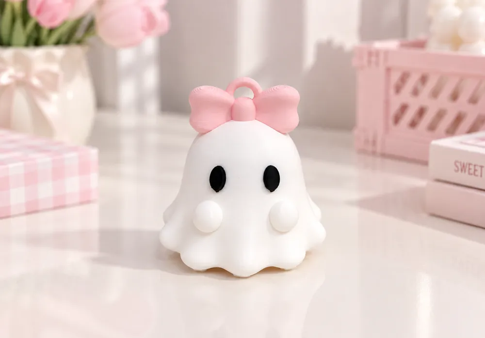 Cute Coquette Bow Ghost Keychain Halloween Charm - Free 3D Print Model ...
