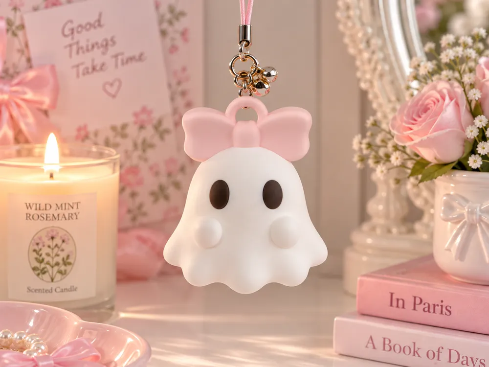 Cute Coquette Bow Ghost Keychain Halloween Charm - Free 3D Print Model ...