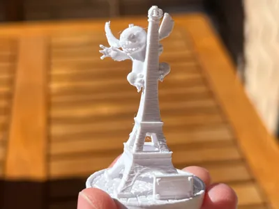 Stitch climbing the Eiffel Tower
