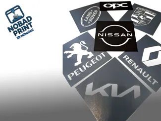 Car logo stencils for detailing and carpet brush