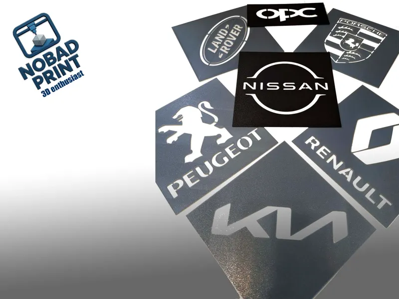 Car logo stencils for detailing and carpet brush