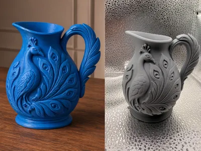 Blue Peacock Feather Pitcher Vase Decor