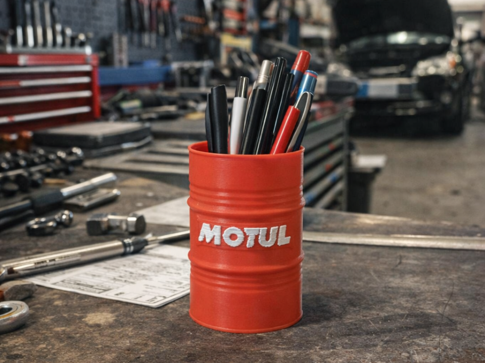 Oil Barrel Pen Holder – Garage Desk Organizer