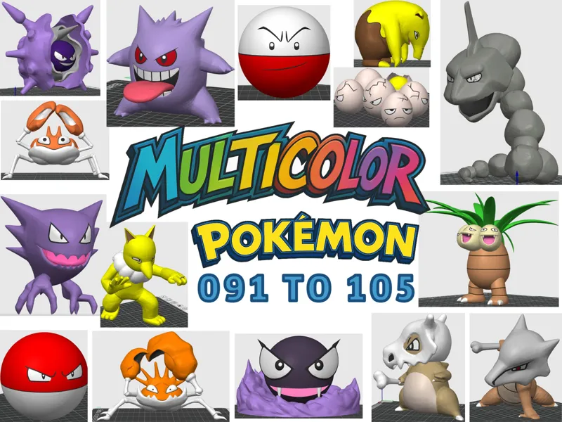 Multicolor Pokemon 091 to 105 (Gen 1) 