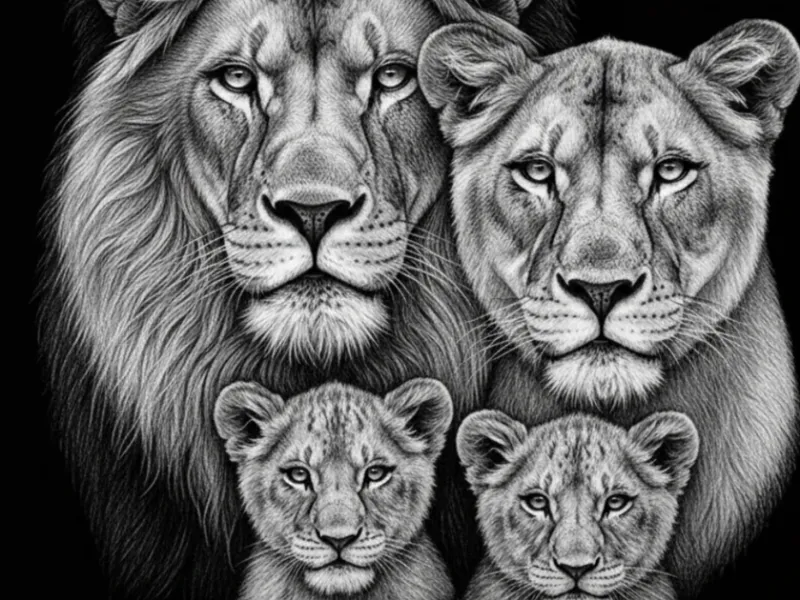 Lion family of 4 HueForge - 675 mm x 450 mm