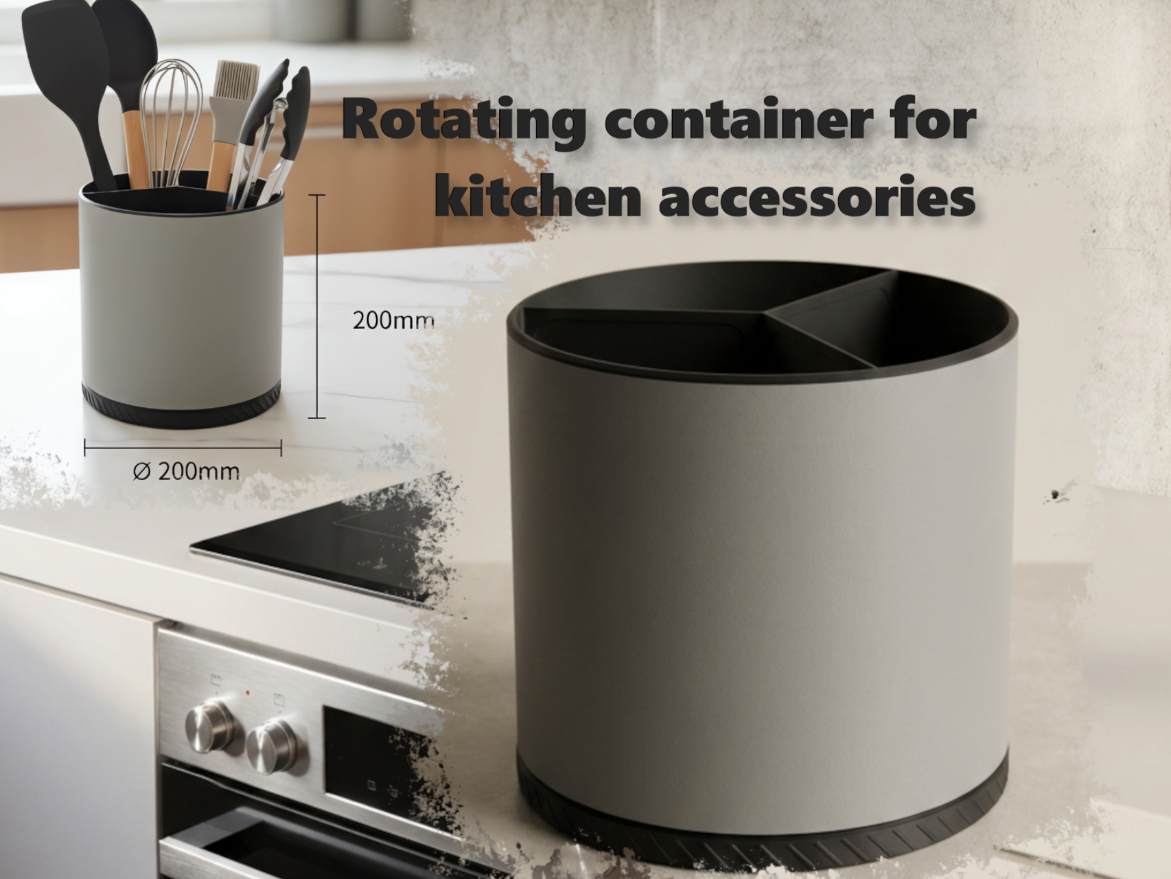 Rotating container for kitchen accessories