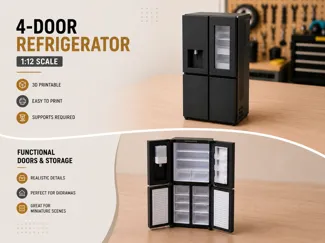 1:12 ǀ 4-Door Refrigerator with accessories