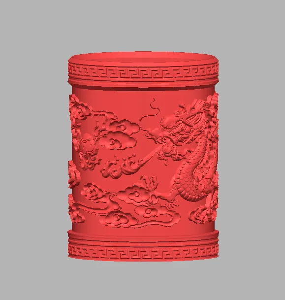 中国龙浮雕笔筒_修复