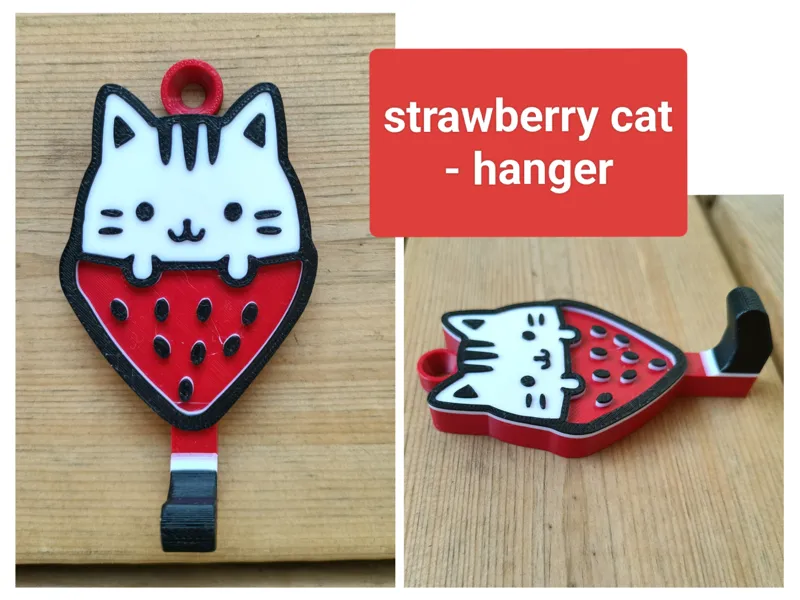 Strawberry cat - hanger, Kitty & Fruitie series