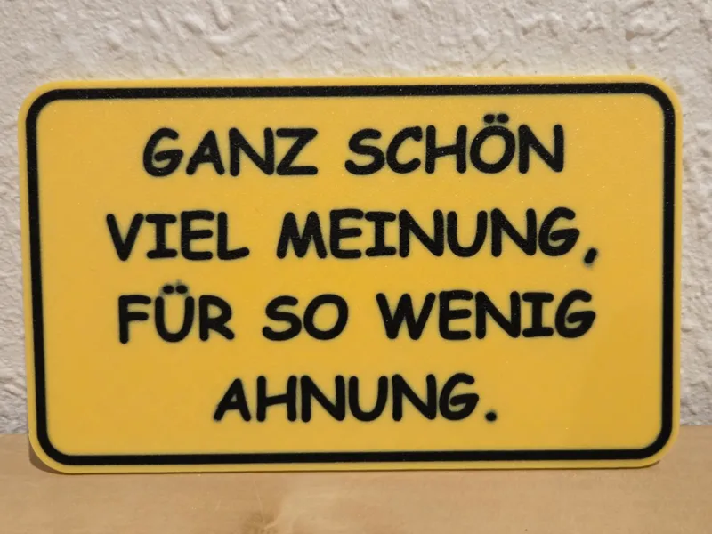 Lustiges Schild " Viel Meinung "