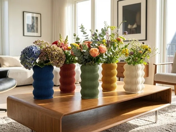 Collection de vases ondulés à rayures verticales