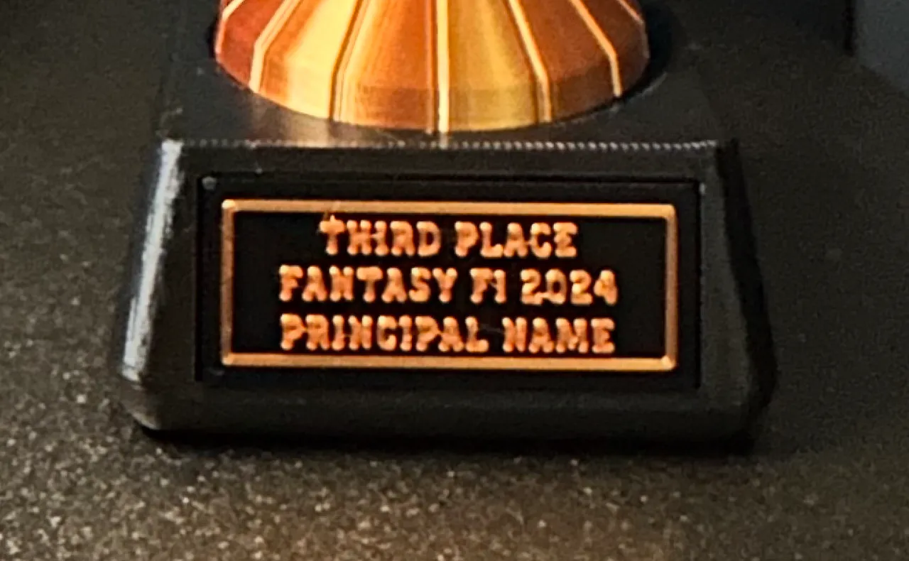 Customizable trophy base with name plate view 3