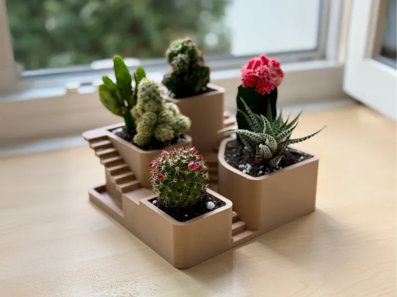 Architectural pots with stairs for small plants