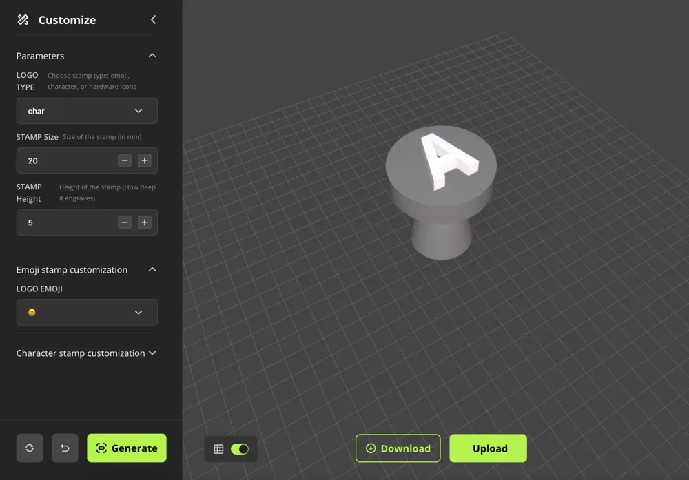 Customisable Letter & Emoji Stamp - MakerWorld 3D Model | 3Drop