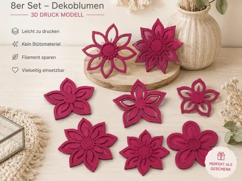 Modelo para impresión 3D: Blumen Set – 8 wunderschöne 3D-Druck Deko Blumen — referencia de MakerWorld
