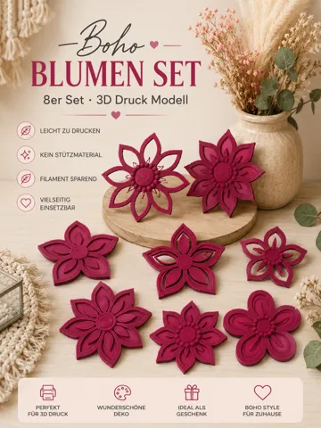 Modelo para impresión 3D: Blumen Set – 8 wunderschöne 3D-Druck Deko Blumen — vista de referencia 2