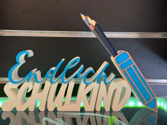 No AMS Endlich Schulkind Deko mit Stiftehalter