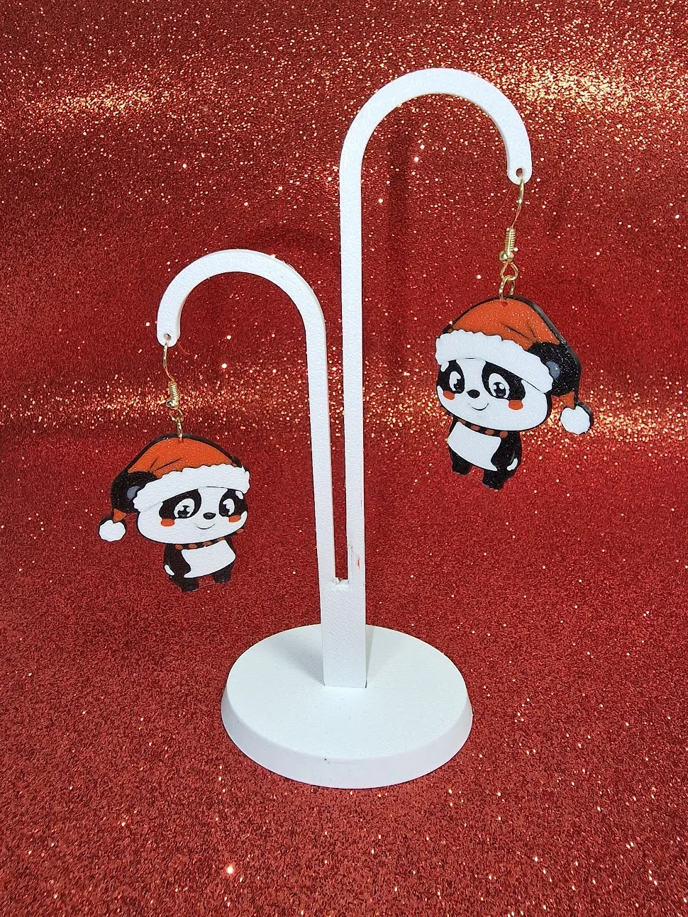 Christmas panda earrings view 3