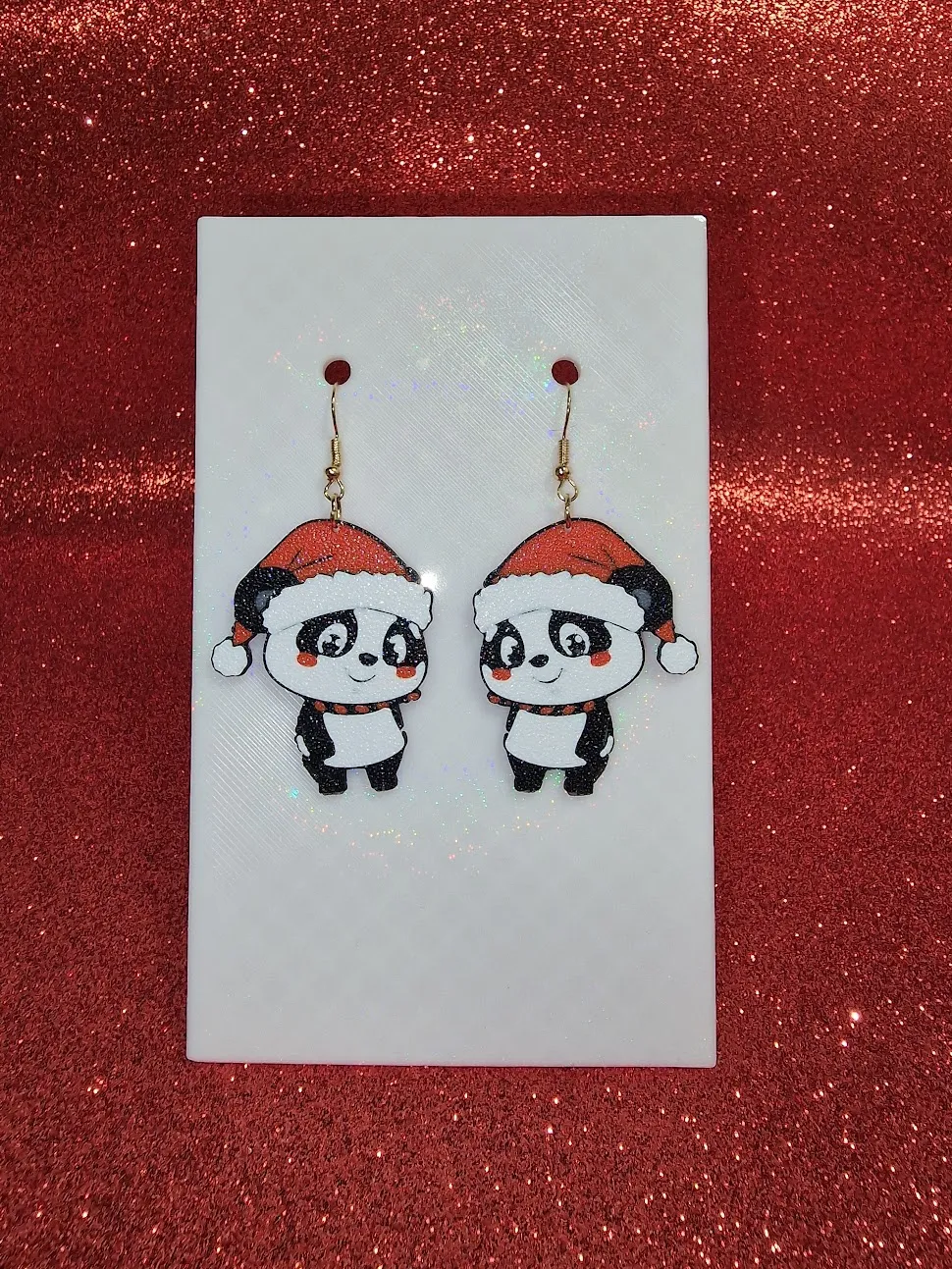 Christmas panda earrings view 2