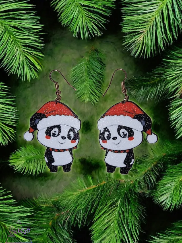 Christmas panda earrings