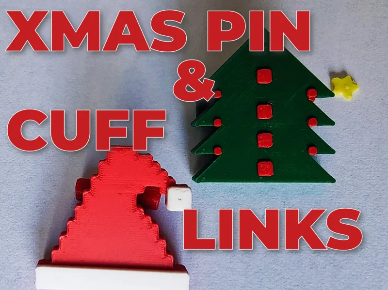 8bit Xmas Tree & Hat cufflinks / pins