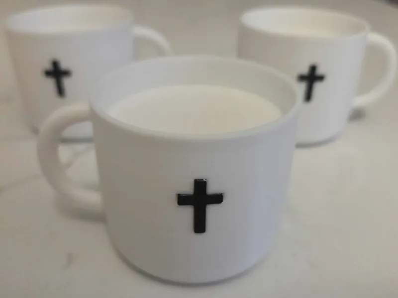 Coffee Cup Planter w/Cross - for fake plants (Sm)