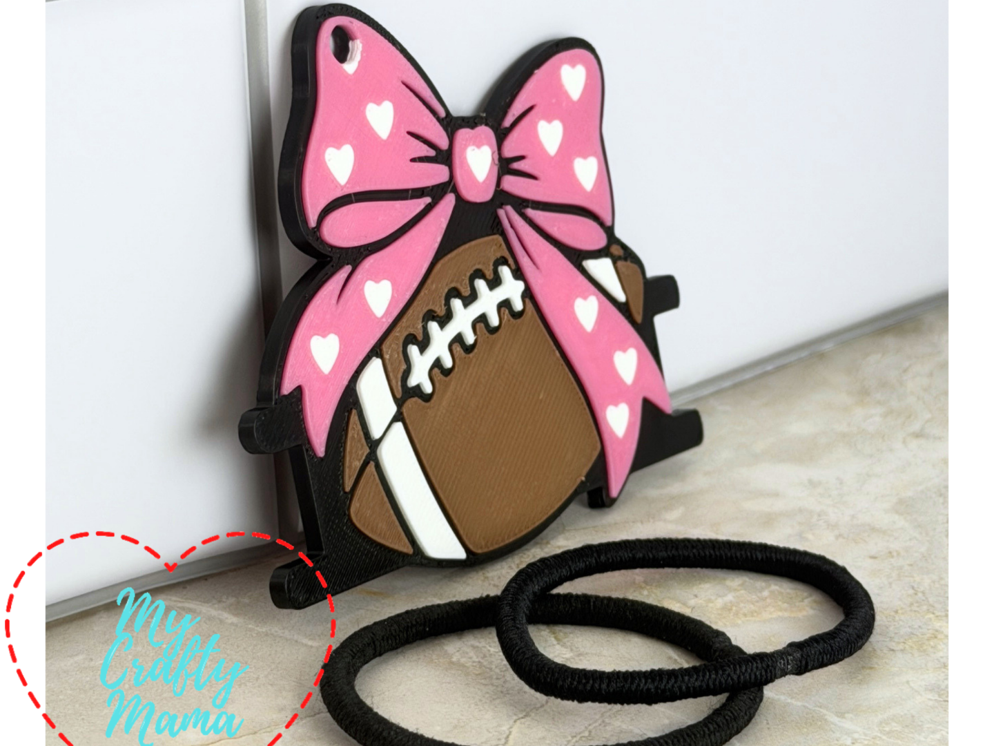 Football bow hair tie keychain - 1