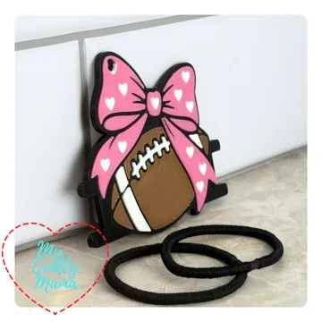 Accesorio para sujetar ligas de cabello: Football bow hair tie keychain — vista de referencia 5