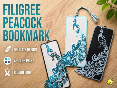 Accesorio de lectura: Filigree Peacock Bookmark /Zartes Pfau-Lesezeichen — referencia de MakerWorld