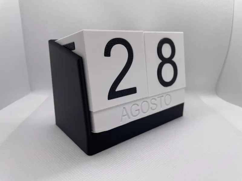 Desk Calendar with Rotating Cubes and Month Blocks