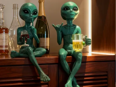 Alien Decoration with Wine Glass and Beer