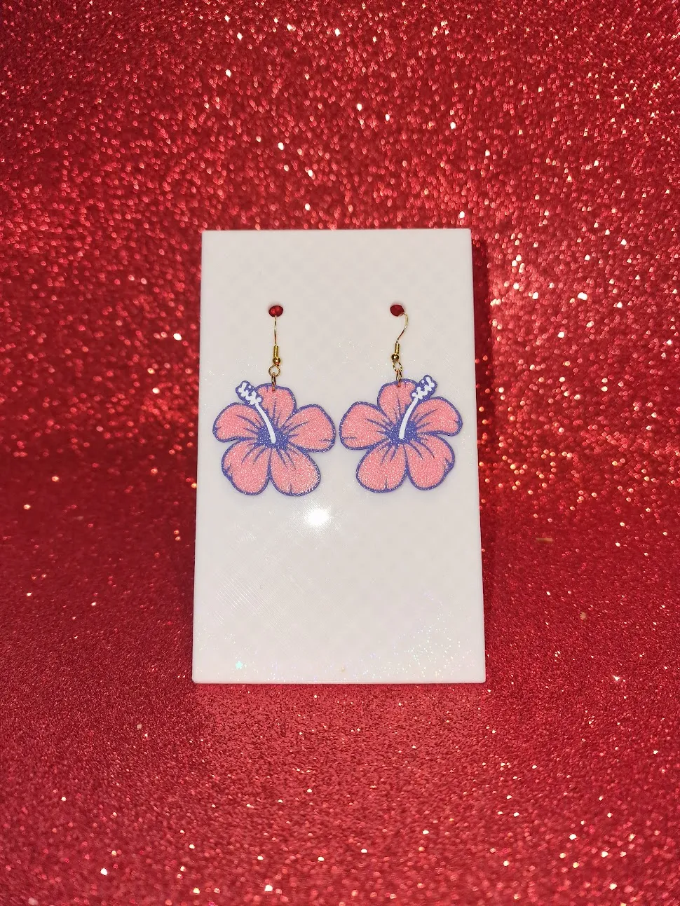 Pink flower earrings view 2